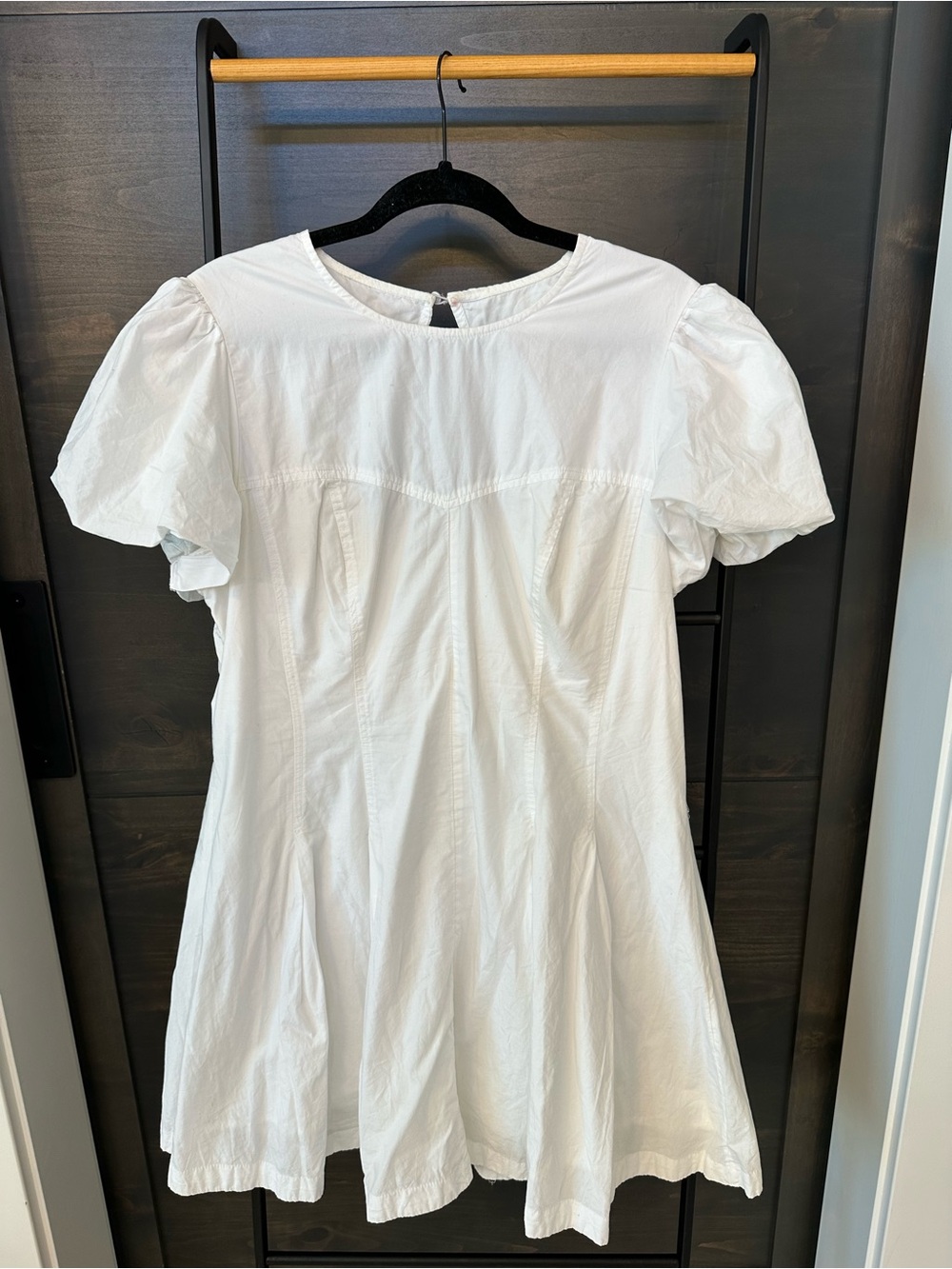 Women's White Puff Sleeve Cotton Dress Top